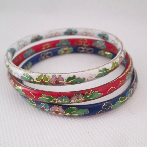 Colorful Vintage Cloisonné Bangle Set - Picture 4 of 5